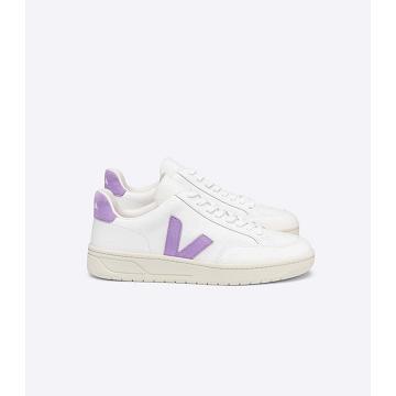 White/Purple Women's Veja V-12 LEATHER Sneakers | AU 677SGL